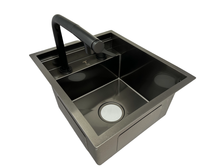 Black Stainless Steel Camper Van RV Sink | Folding Faucet and Soap Dispenser
