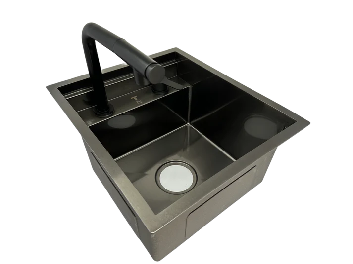 Space-Saving Camper Van/Truck RV Sink - Black Stainless Steel with Hideaway Faucet