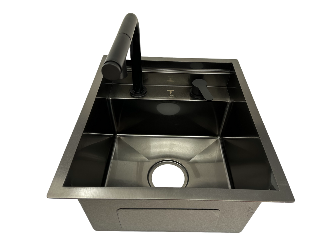 Black Stainless Steel Camper Van RV Sink | Folding Faucet and Soap Dispenser