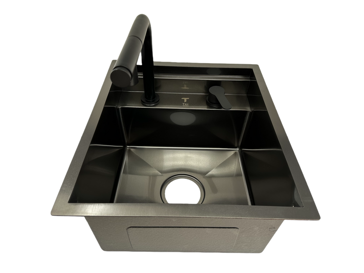 Black Stainless Steel Camper Van RV Sink | Folding Faucet and Soap Dispenser
