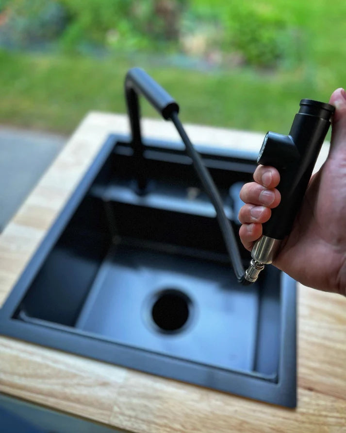 Space-Saving Camper Van/Truck RV Sink - Black Stainless Steel with Hideaway Faucet