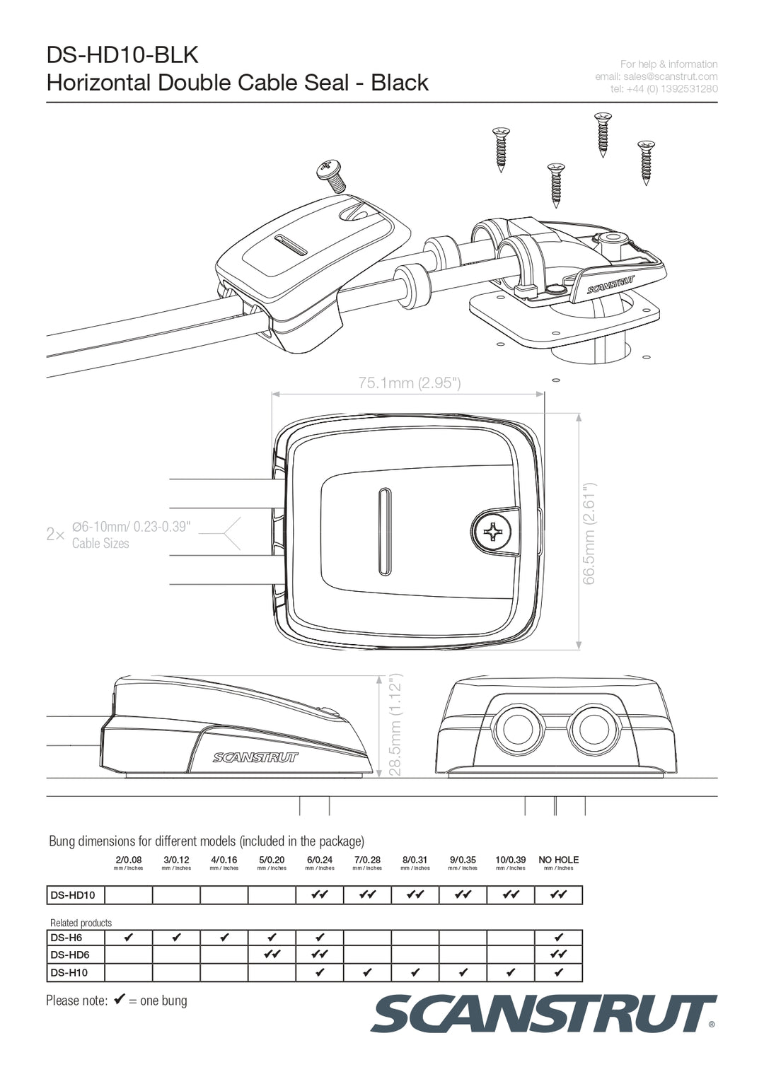 Scanstrut  Horizontal Double-Entry Cable Seal