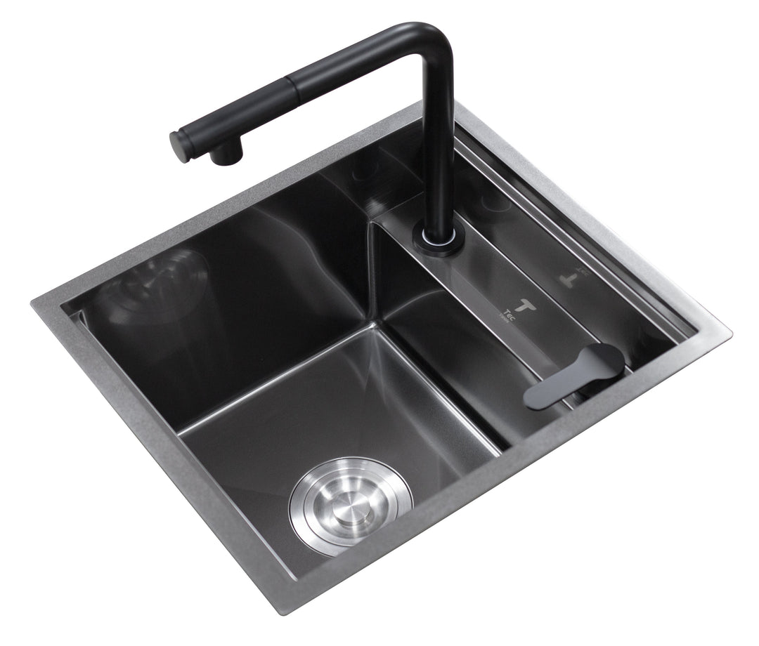 Black Stainless Steel Camper Van RV Sink | Folding Faucet and Soap Dispenser
