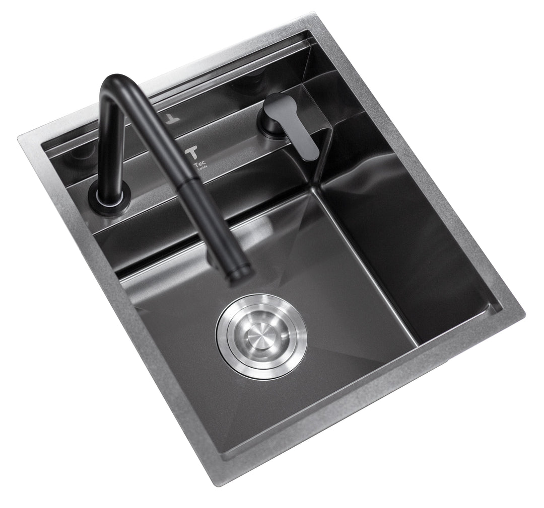 Black Stainless Steel Camper Van RV Sink | Folding Faucet and Soap Dispenser