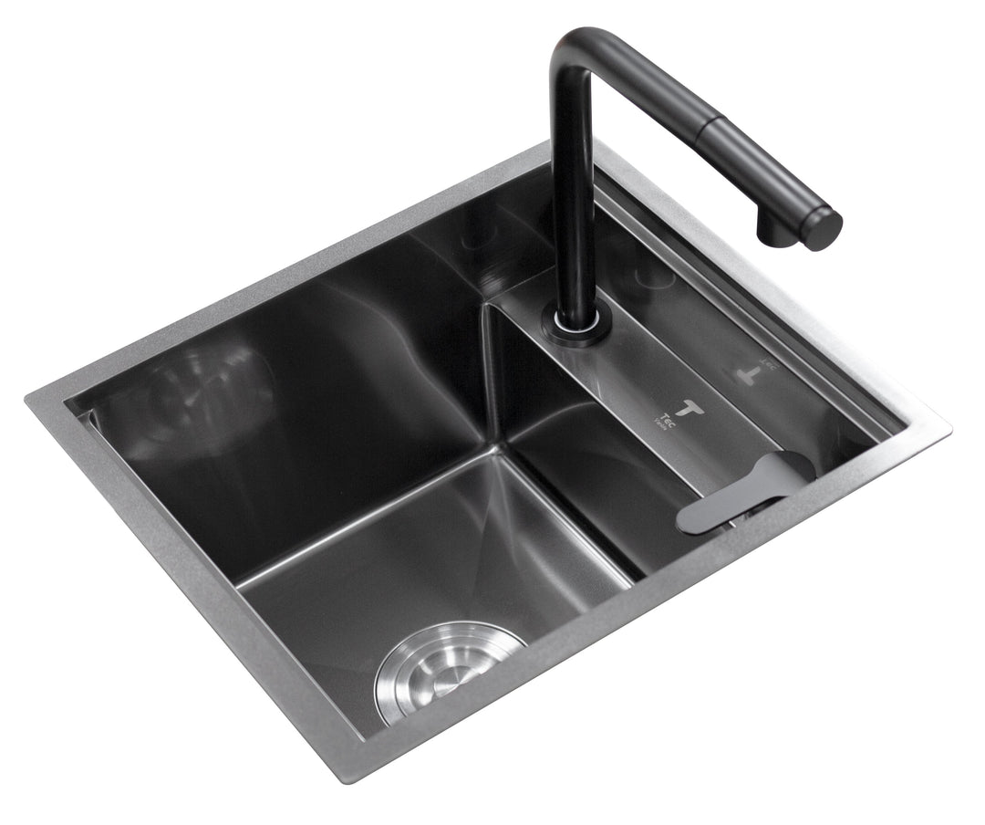 Black Stainless Steel Camper Van RV Sink | Folding Faucet and Soap Dispenser