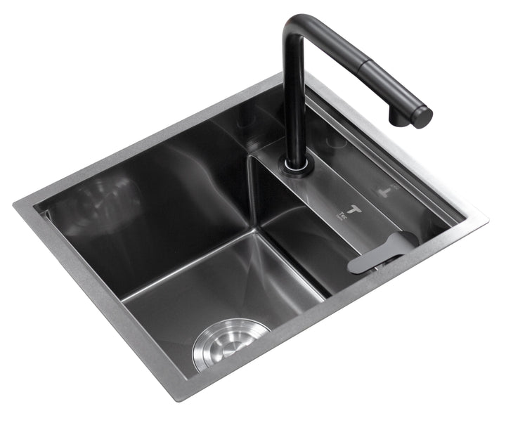 Black Stainless Steel Camper Van RV Sink | Folding Faucet and Soap Dispenser