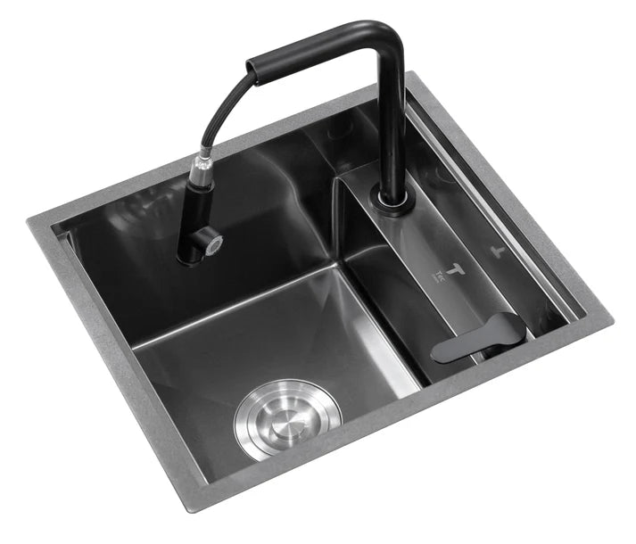 Space-Saving Camper Van/Truck RV Sink - Black Stainless Steel with Hideaway Faucet