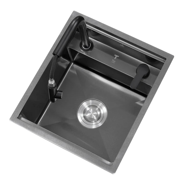 Space-Saving Camper Van/Truck RV Sink - Black Stainless Steel with Hideaway Faucet