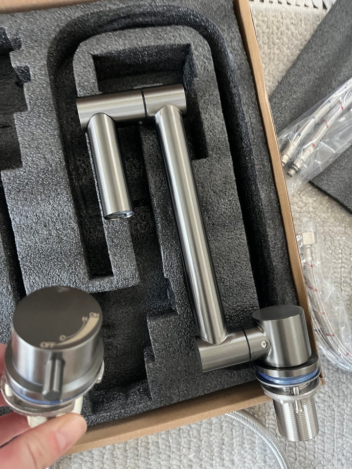 Stainless steel camper sink with soap dispenser and cup cleaner (17.7" × 15.0" × 9.0")