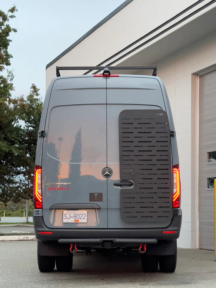 Overland Sprinter Rear Door Rack TecVan Sprinter Passenger Rear Door Aluminum Gear Rack – Curious Campervans