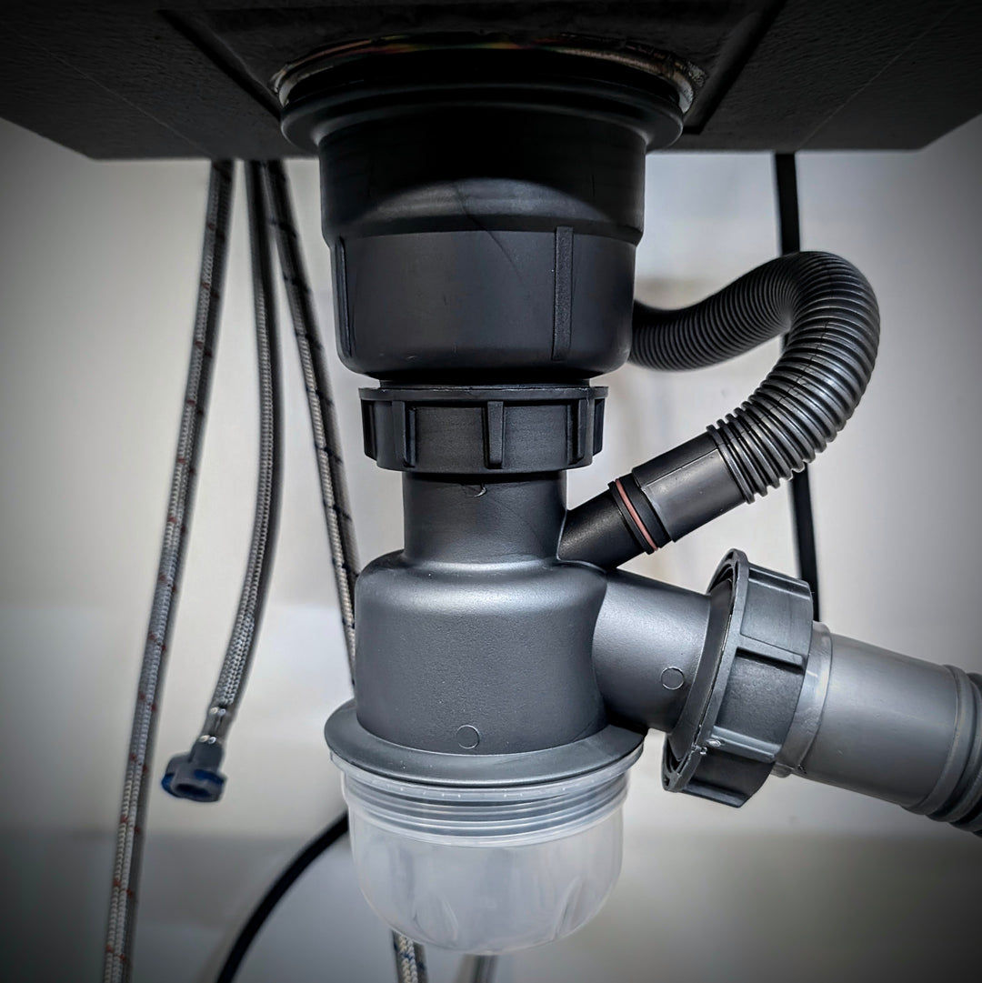 Stainless steel camper sink with soap dispenser and cup cleaner (17.7" × 15.0" × 9.0")