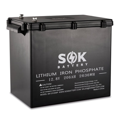 SOK 206Ah | 12V - Heated LiFePO4 Lithium Battery - Marine Version (Plastic Case)
